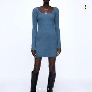 Zara Sweater Knit Mini Dress - Muted Blue (S)